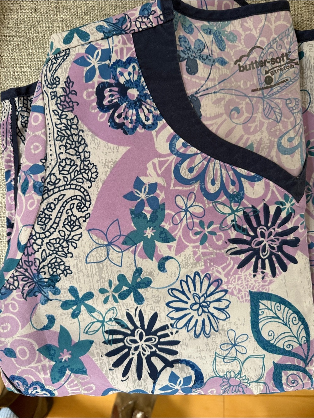 Butter-Soft by Cherokee Lavender Floral V-Neck Women’s scrub top